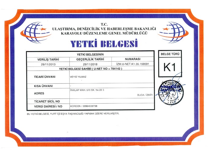 K1 Yetki Belgesi